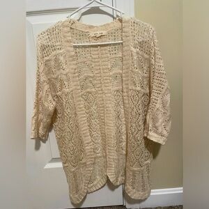 Crocheted quarter sleeve cover-up sweater